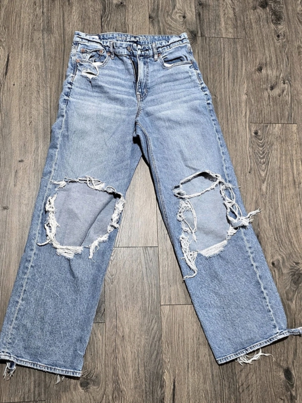 American Eagle Distressed Straight Leg Jeans Blue Size 3